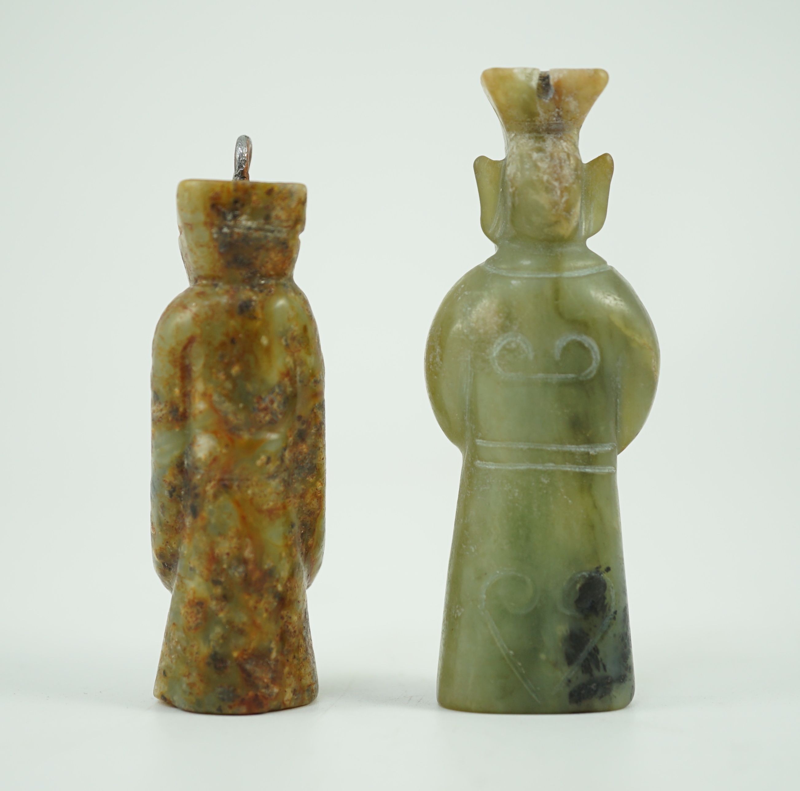 Two Chinese archaic jade figures of a man, probably Western Zhou to Han dynasty